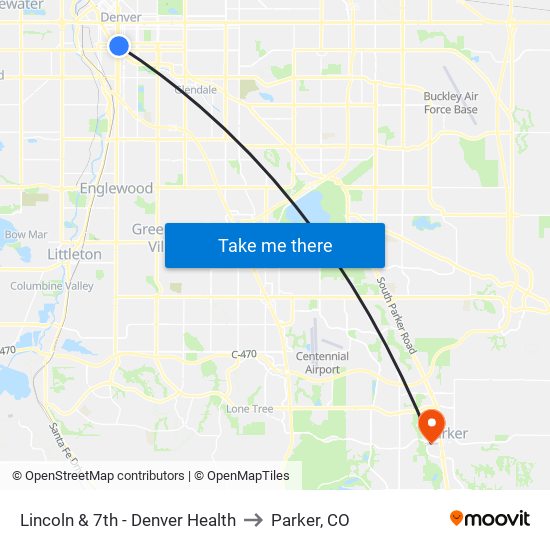 Lincoln & 7th - Denver Health to Parker, CO map