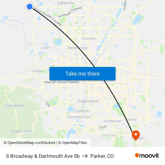 S Broadway & Dartmouth Ave Sb to Parker, CO map