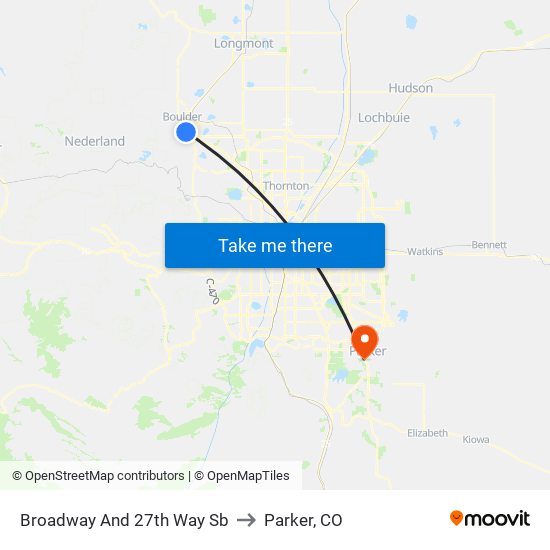 Broadway And 27th Way Sb to Parker, CO map