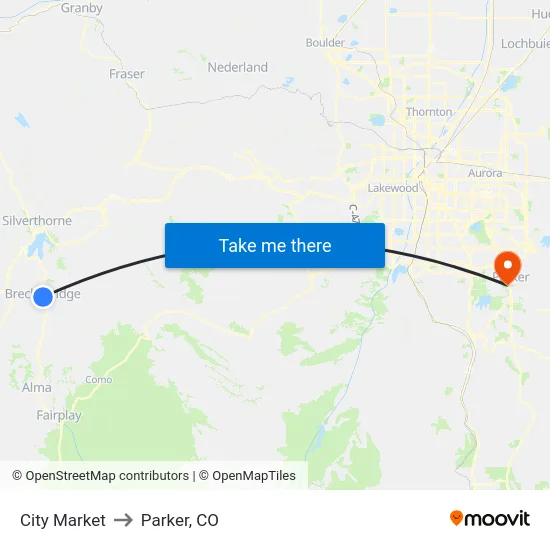 City Market to Parker, CO map