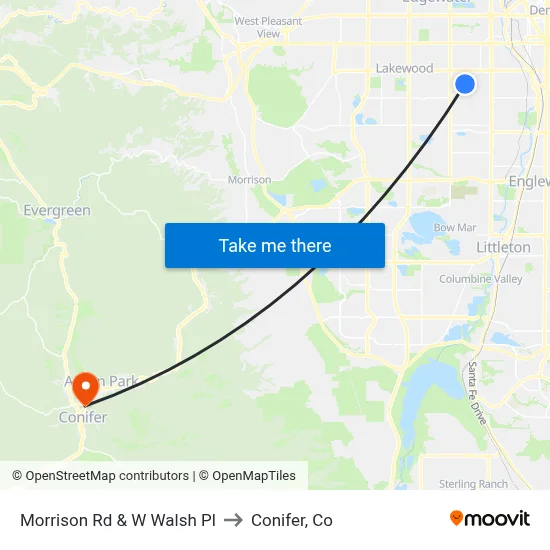 Morrison Rd & W Walsh Pl to Conifer, Co map