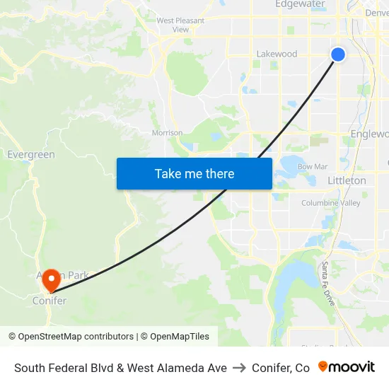 South Federal Blvd & West Alameda Ave to Conifer, Co map