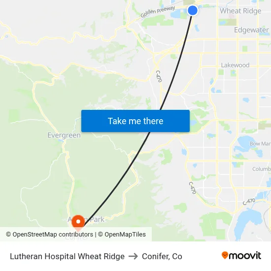 Lutheran Hospital Wheat Ridge to Conifer, Co map