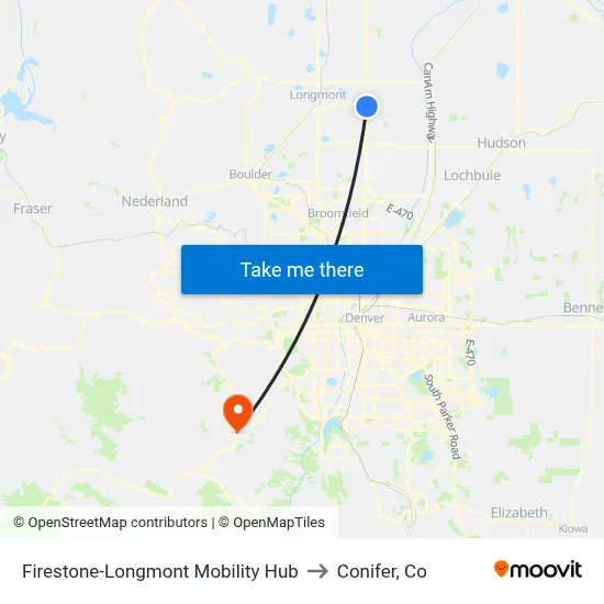 Firestone-Longmont Mobility Hub to Conifer, Co map