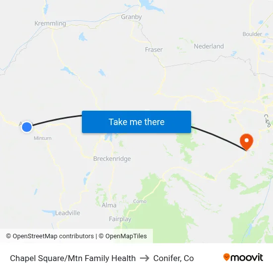 Chapel Square/Mtn Family Health to Conifer, Co map