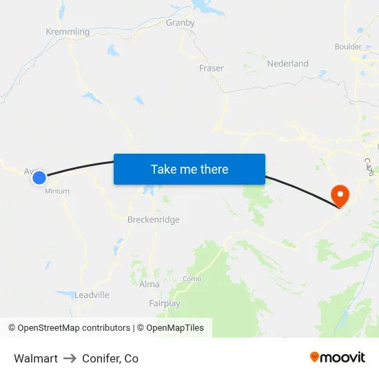Walmart to Conifer, Co map
