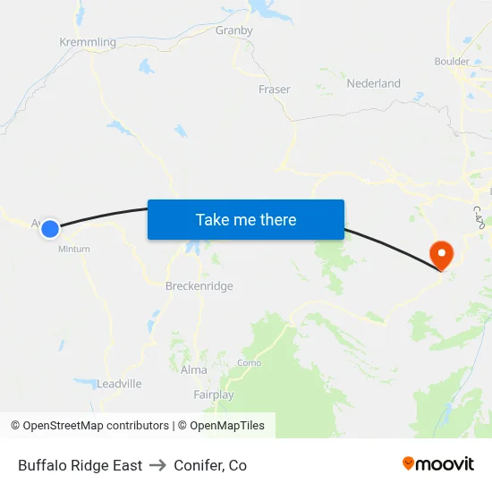 Buffalo Ridge East to Conifer, Co map