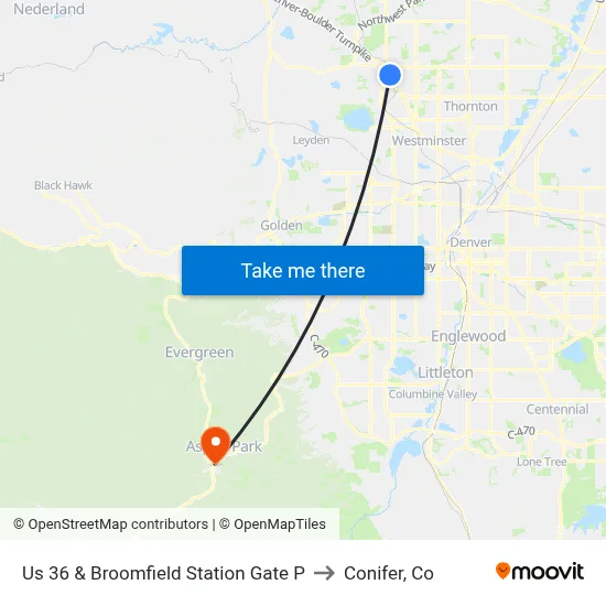 Us 36 & Broomfield Station Gate P to Conifer, Co map