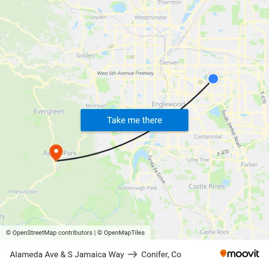 Alameda Ave & S Jamaica Way to Conifer, Co map