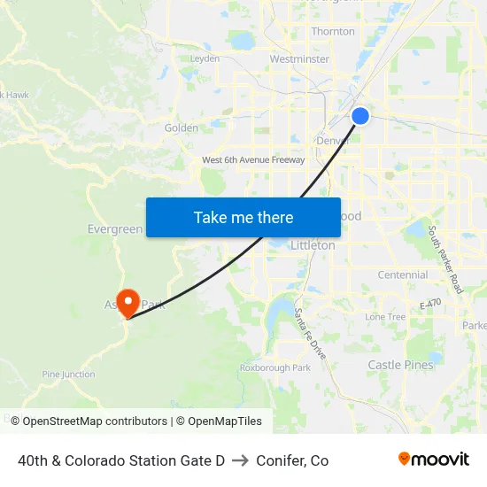 40th & Colorado Station Gate D to Conifer, Co map