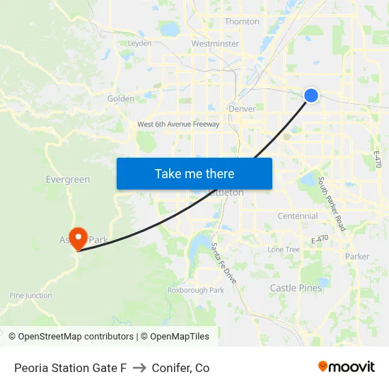 Peoria Station Gate F to Conifer, Co map