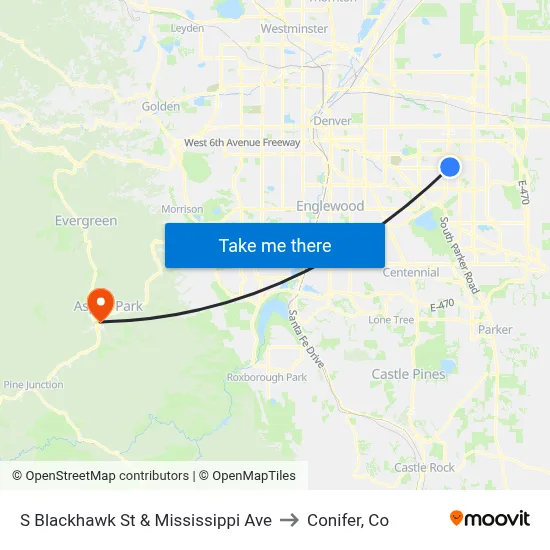 S Blackhawk St & Mississippi Ave to Conifer, Co map