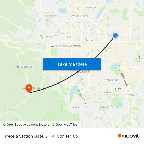 Peoria Station Gate G to Conifer, Co map