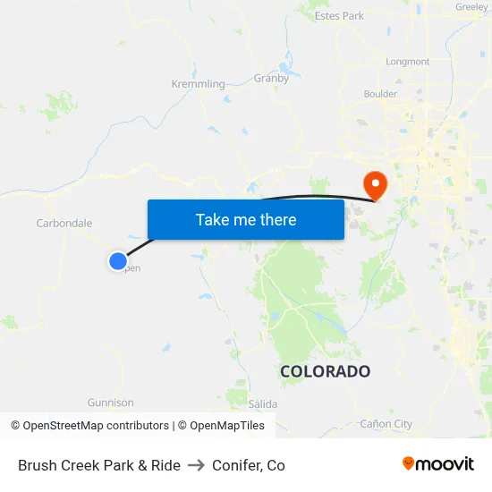 Brush Creek Park & Ride to Conifer, Co map