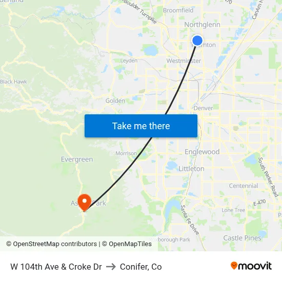 W 104th Ave & Croke Dr to Conifer, Co map