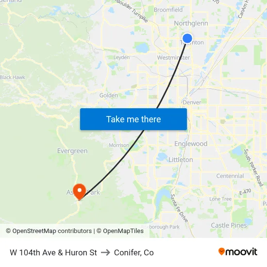 W 104th Ave & Huron St to Conifer, Co map