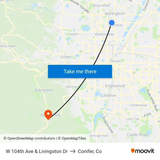 W 104th Ave & Livingston Dr to Conifer, Co map