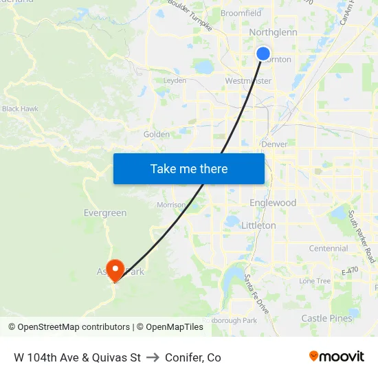 W 104th Ave & Quivas St to Conifer, Co map