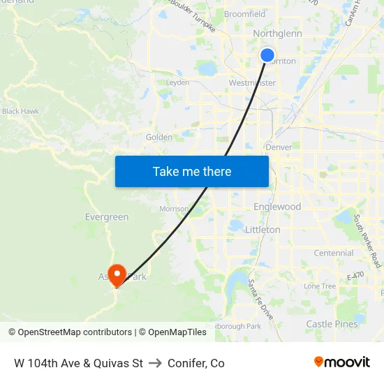 W 104th Ave & Quivas St to Conifer, Co map