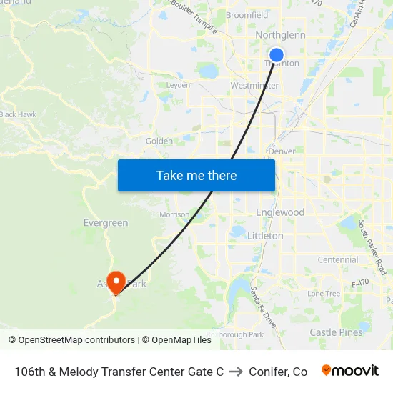 106th & Melody Transfer Center Gate C to Conifer, Co map