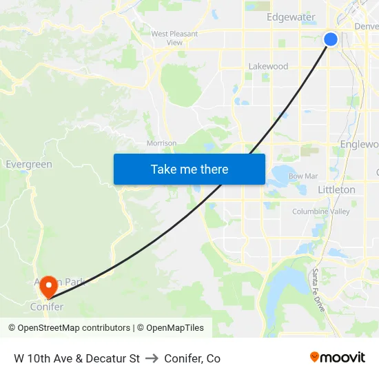 W 10th Ave & Decatur St to Conifer, Co map