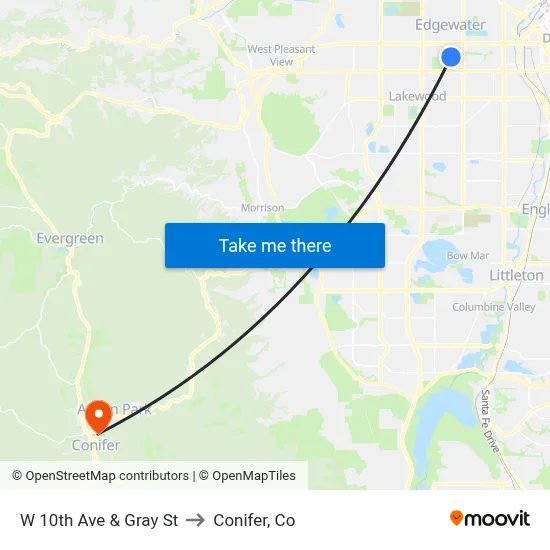 W 10th Ave & Gray St to Conifer, Co map