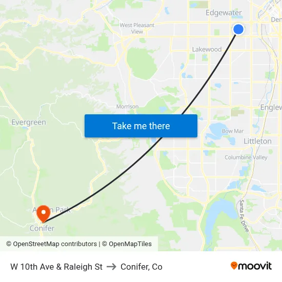 W 10th Ave & Raleigh St to Conifer, Co map