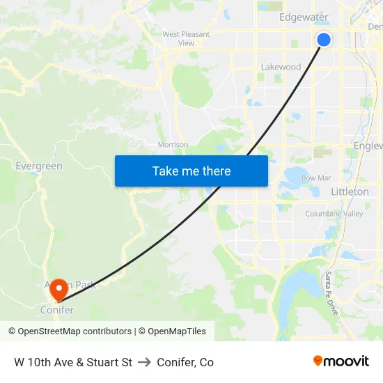 W 10th Ave & Stuart St to Conifer, Co map