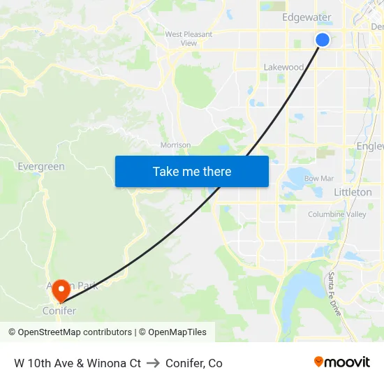 W 10th Ave & Winona Ct to Conifer, Co map