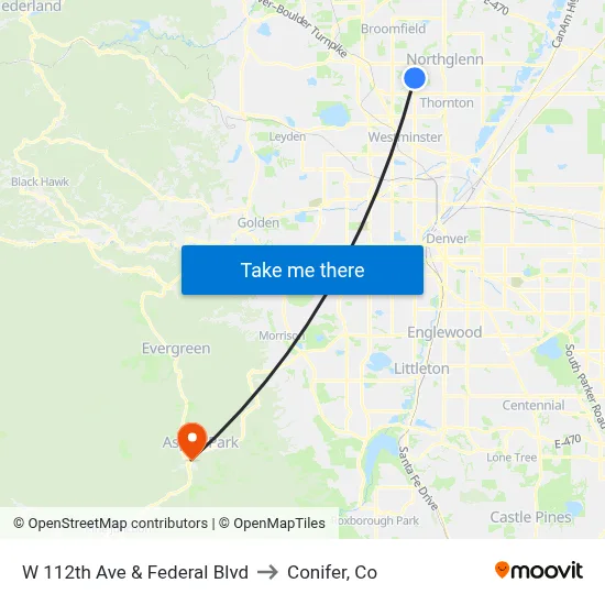 W 112th Ave & Federal Blvd to Conifer, Co map