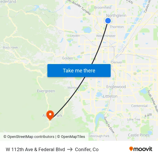 W 112th Ave & Federal Blvd to Conifer, Co map