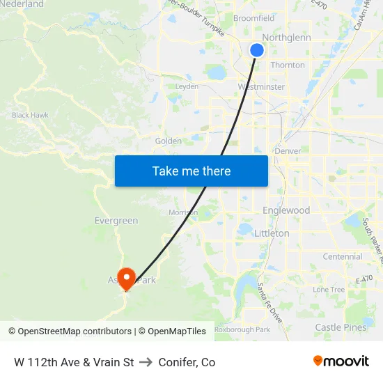 W 112th Ave & Vrain St to Conifer, Co map