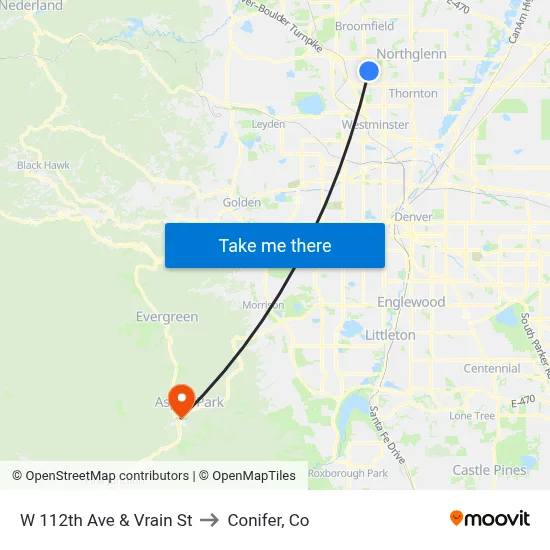 W 112th Ave & Vrain St to Conifer, Co map
