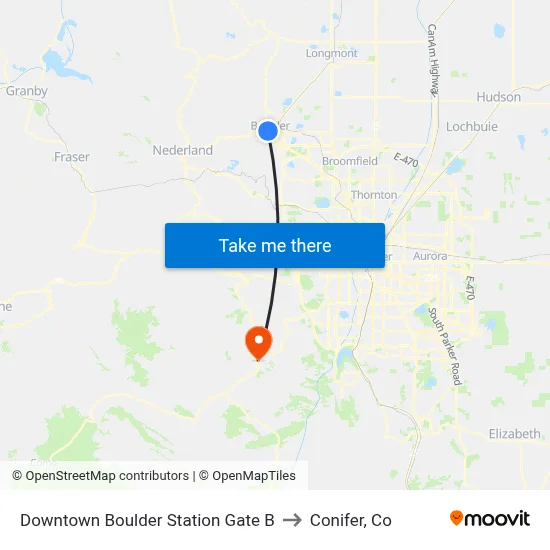 Downtown Boulder Station Gate B to Conifer, Co map