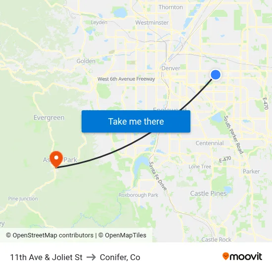 11th Ave & Joliet St to Conifer, Co map