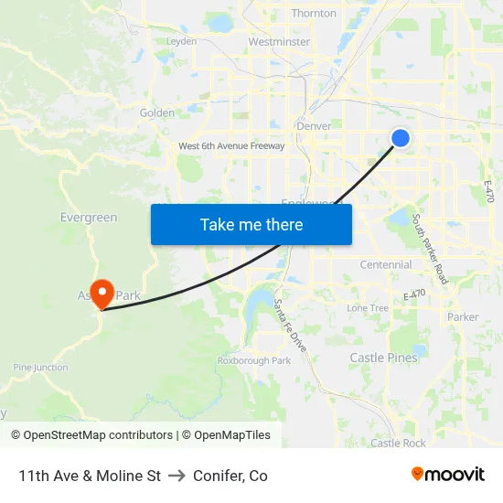 11th Ave & Moline St to Conifer, Co map