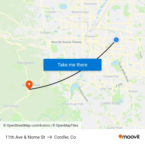 11th Ave & Nome St to Conifer, Co map
