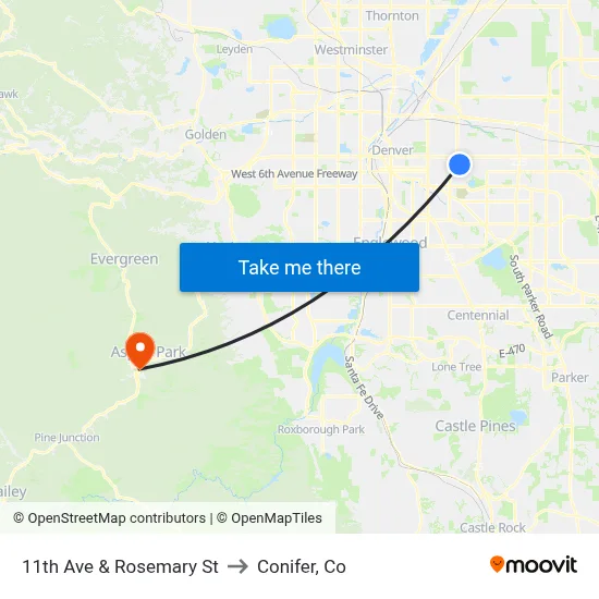11th Ave & Rosemary St to Conifer, Co map