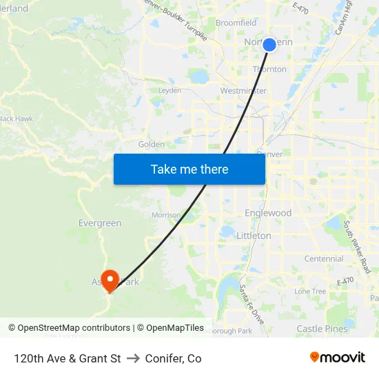 120th Ave & Grant St to Conifer, Co map