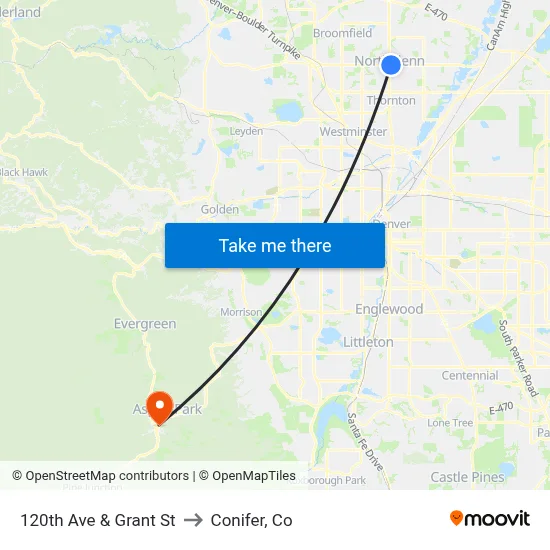 120th Ave & Grant St to Conifer, Co map