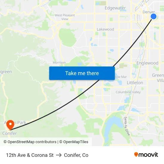 12th Ave & Corona St to Conifer, Co map