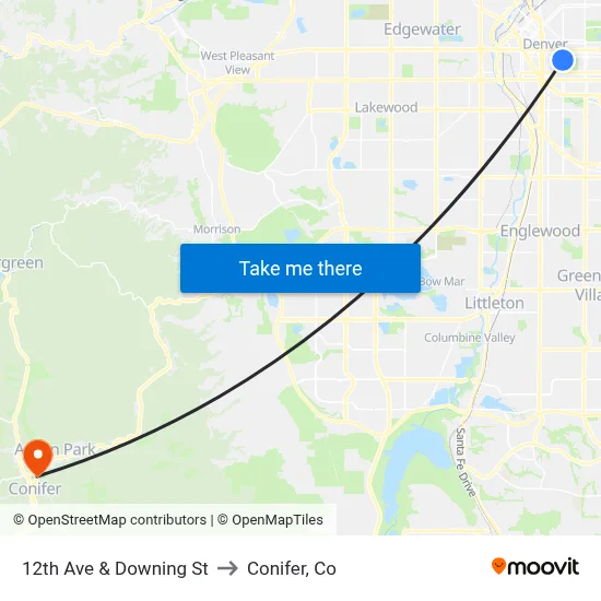 12th Ave & Downing St to Conifer, Co map