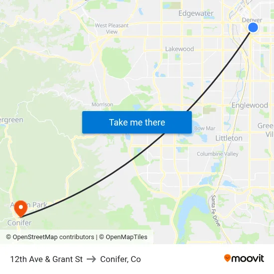 12th Ave & Grant St to Conifer, Co map
