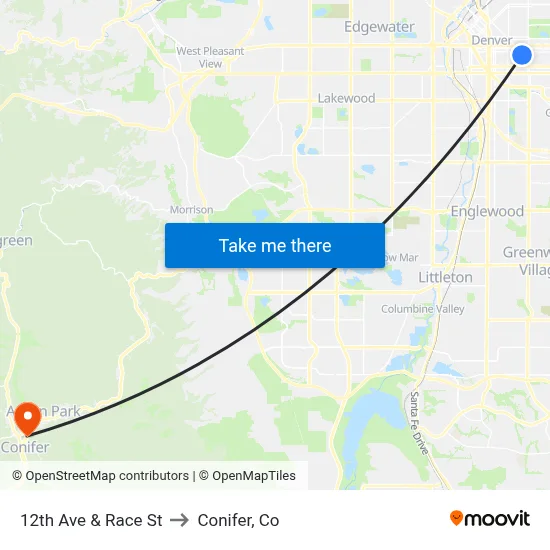 12th Ave & Race St to Conifer, Co map