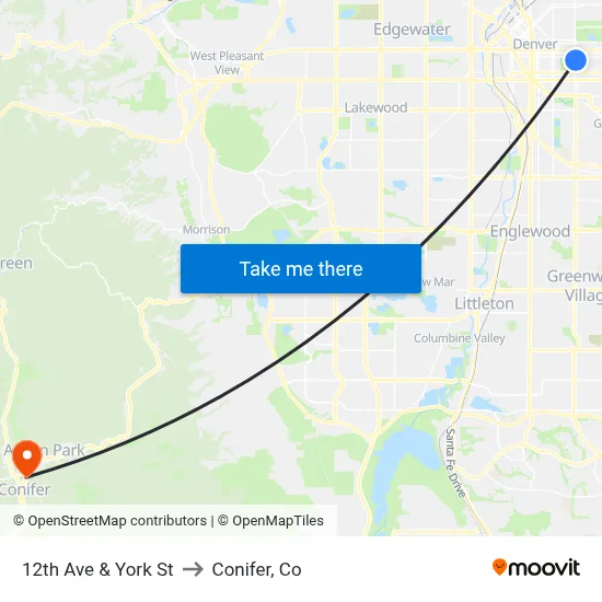 12th Ave & York St to Conifer, Co map