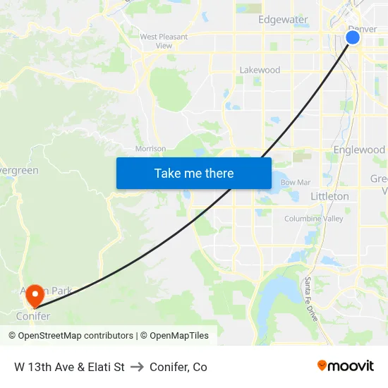 W 13th Ave & Elati St to Conifer, Co map