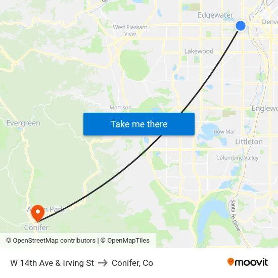 W 14th Ave & Irving St to Conifer, Co map