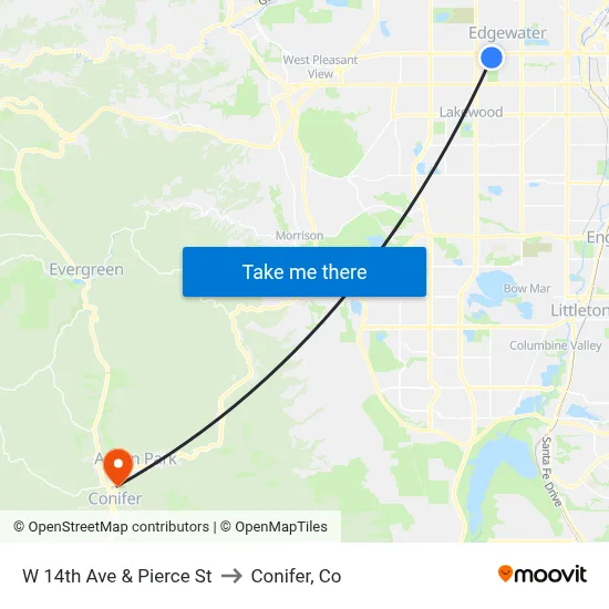W 14th Ave & Pierce St to Conifer, Co map