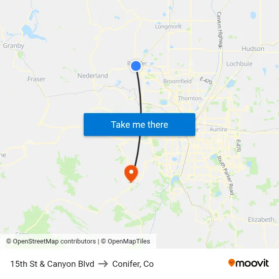 15th St & Canyon Blvd to Conifer, Co map