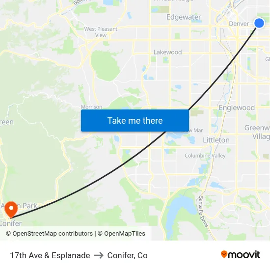 17th Ave & Esplanade to Conifer, Co map